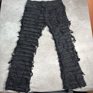 Rockstar Original Dark Black RSM 205 Shake Stacked Flare Boot Frayed Size 40x34